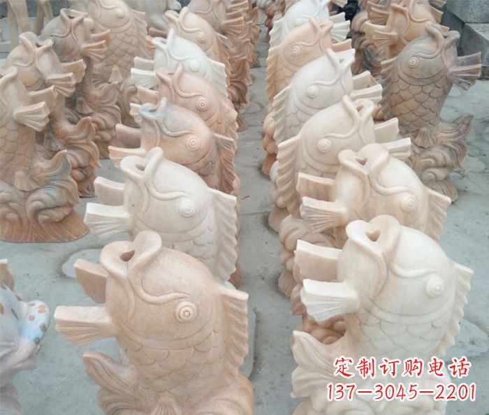 宁夏晚霞红喷水鲤鱼公园石雕 (2)