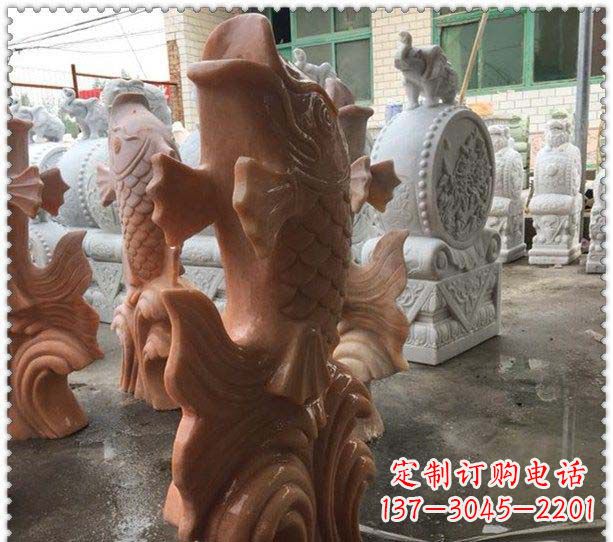 宁夏晚霞红喷水鲤鱼公园石雕