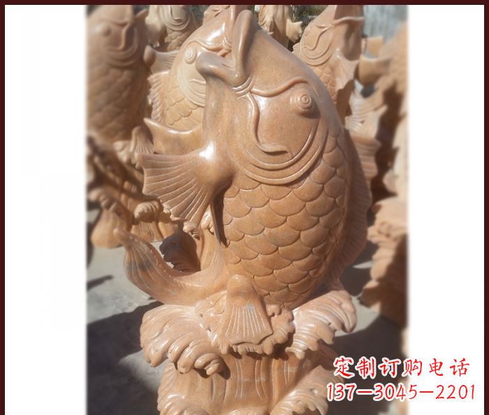 宁夏晚霞红喷水鲤鱼石雕 (3)