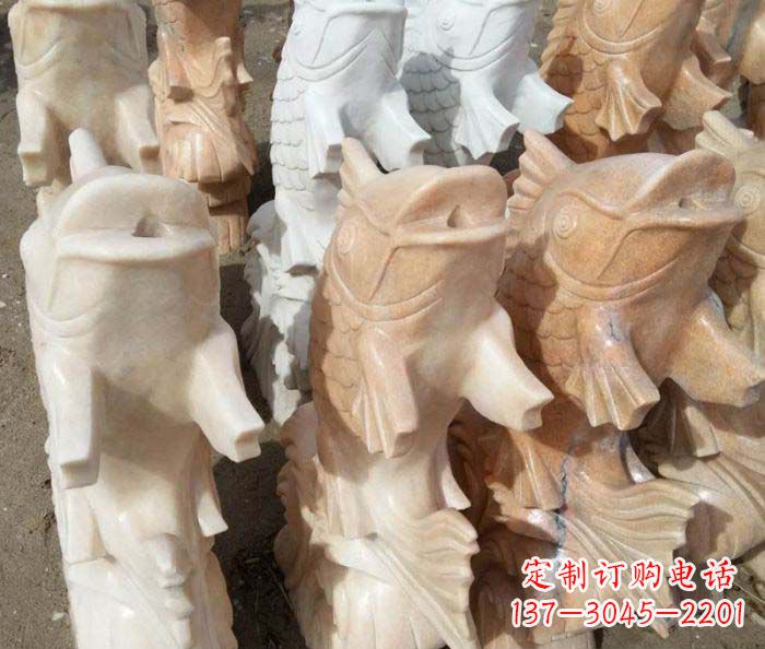 宁夏晚霞红喷水鲤鱼庭院石雕