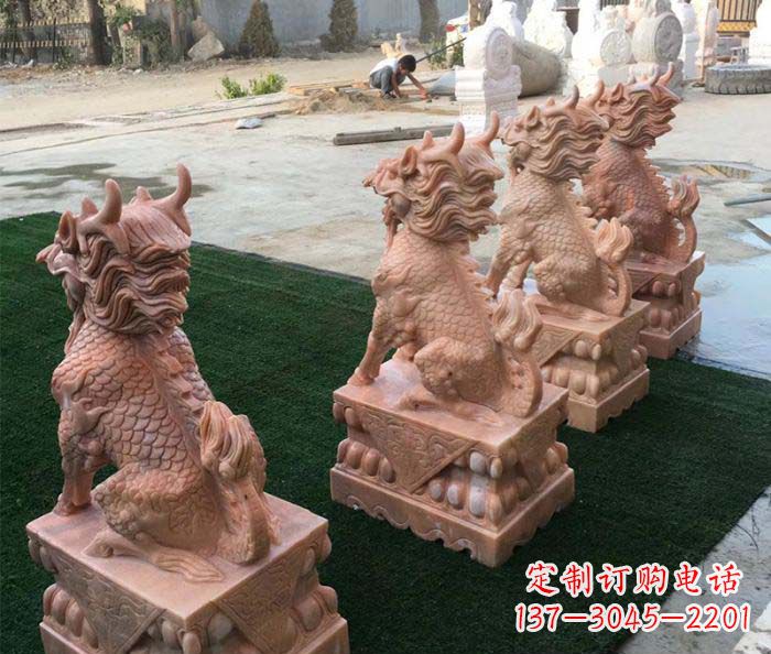 宁夏晚霞红麒麟招财镇宅石雕