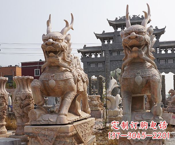 宁夏晚霞红瑞兽麒麟石雕 (2)
