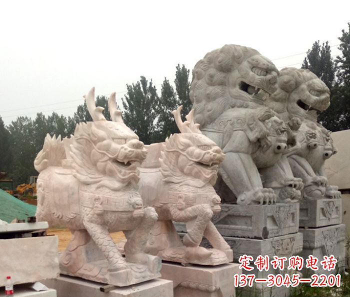 宁夏晚霞红瑞兽麒麟石雕