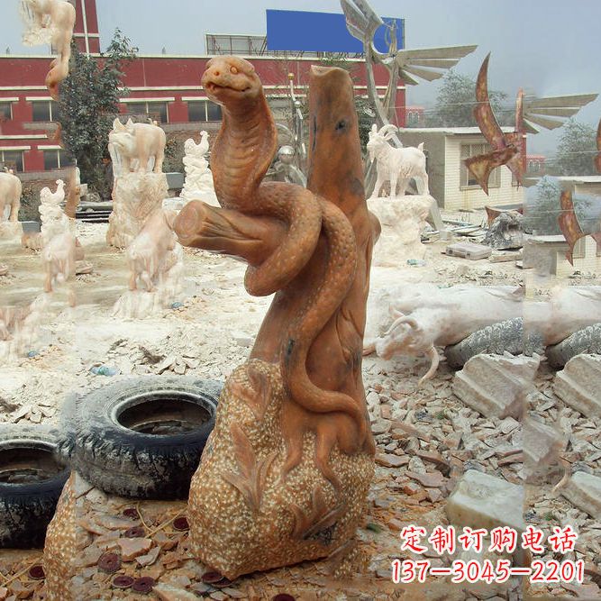 宁夏晚霞红蛇石雕-12生肖动物雕塑