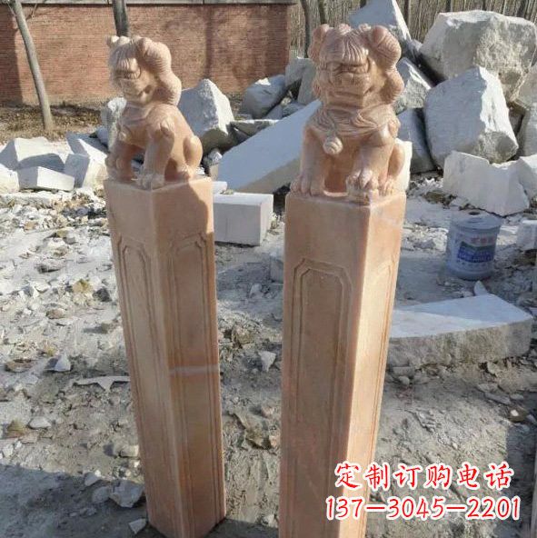 宁夏晚霞红狮子拴马桩