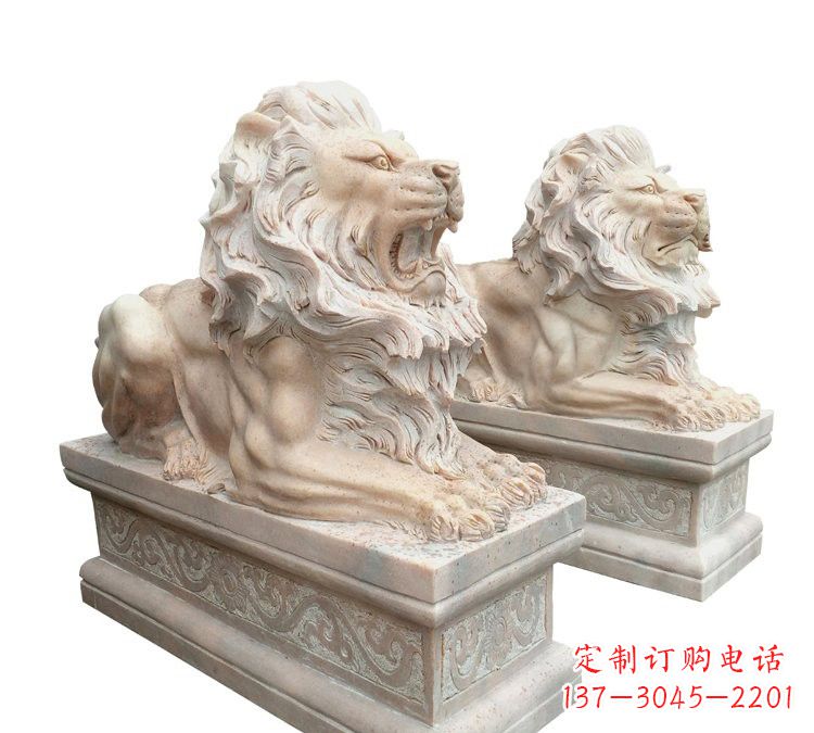 宁夏晚霞红石材欧式狮子
