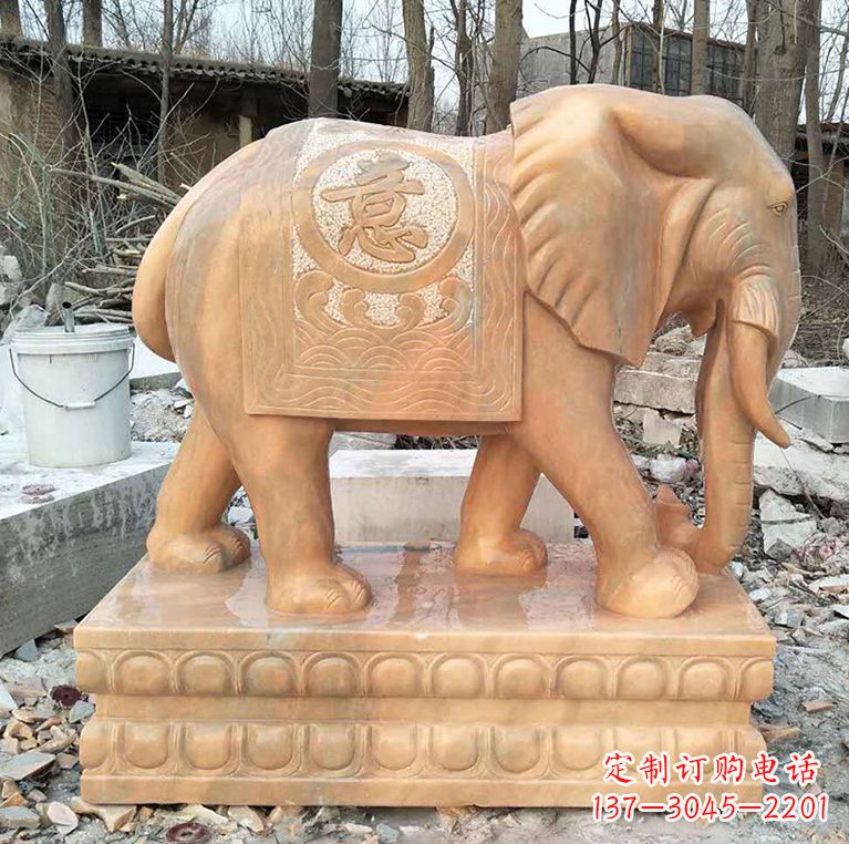 宁夏晚霞红石材大象雕塑