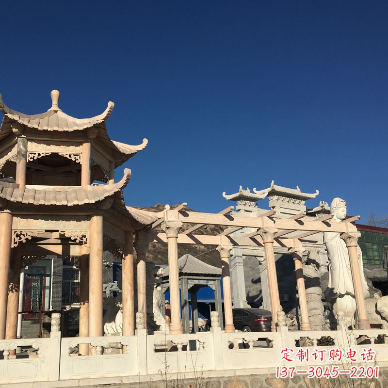 宁夏晚霞红石雕凉亭花架