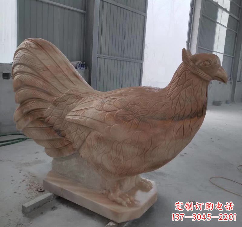 宁夏晚霞红石雕母鸡
