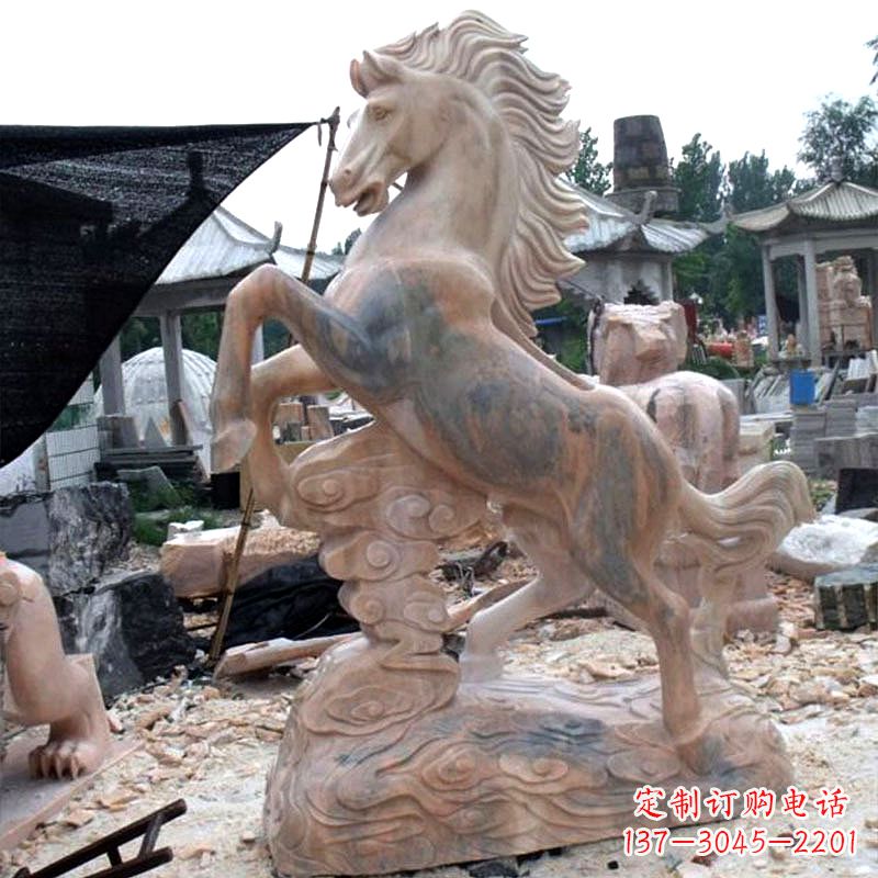 宁夏晚霞红石雕马生肖动物雕塑