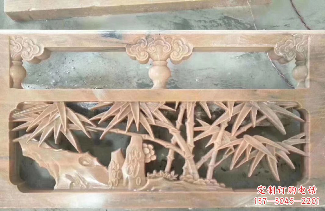 宁夏晚霞红石浮雕栏板户外摆件园林景观雕塑