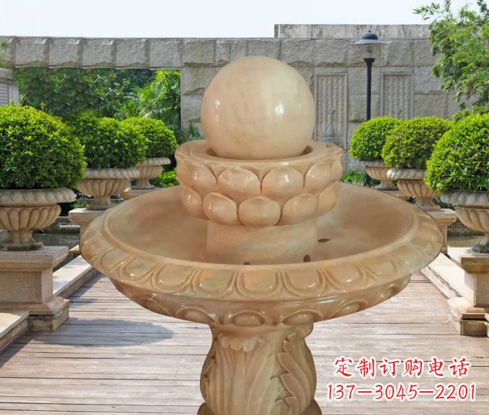 宁夏晚霞红双层风水球公园喷泉石雕 (2)
