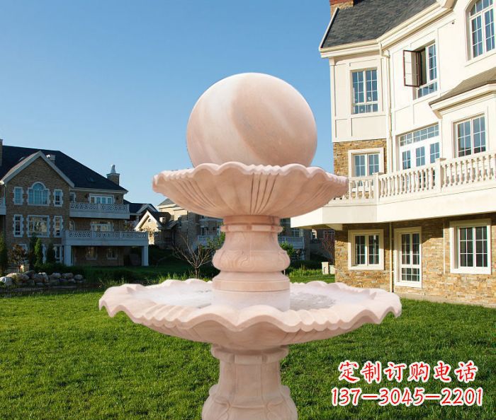 宁夏晚霞红双层风水球公园喷泉石雕