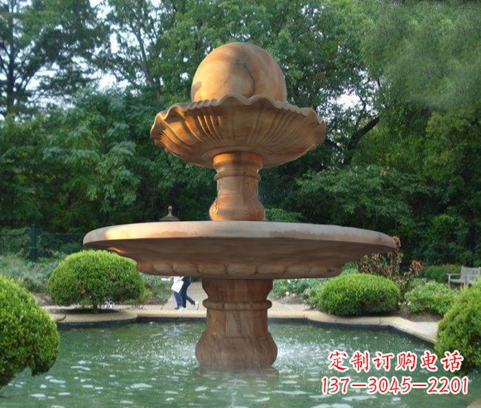 宁夏晚霞红双层风水球喷泉公园石雕
