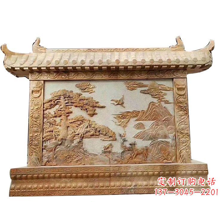 宁夏晚霞红松鹤延年浮雕影壁