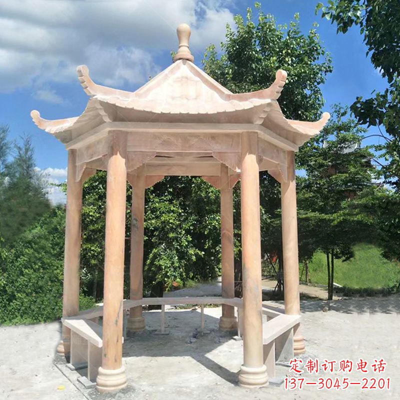 宁夏晚霞红庭院石凉亭