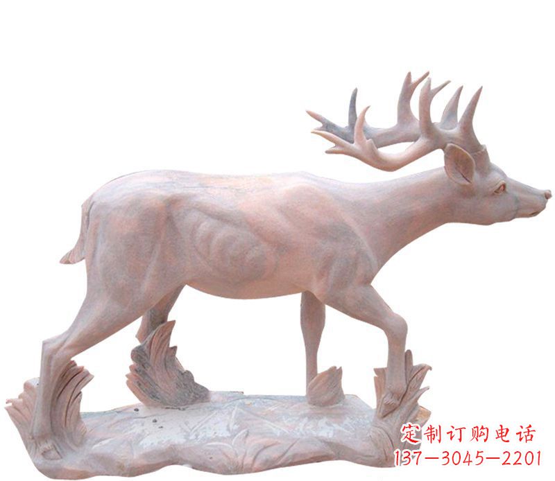 宁夏晚霞红小鹿石雕