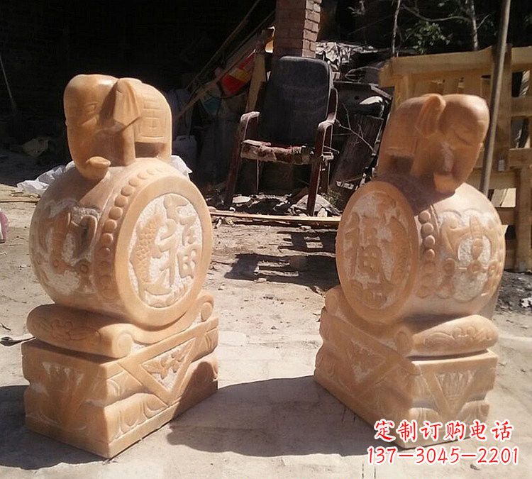 宁夏晚霞红小象门墩