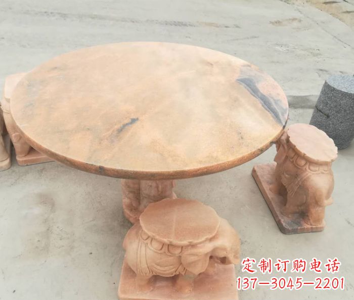 宁夏晚霞红小象桌凳别墅石雕 (4)