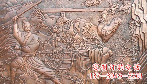 宁夏闻鸡起舞黄铜壁画铜浮雕