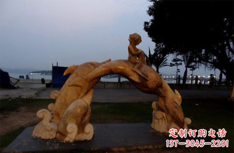 宁夏西方儿童骑海豚石雕