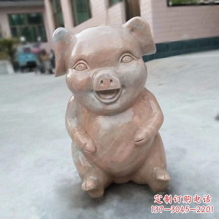 宁夏喜庆的石雕猪-晚霞红大理石生肖动物雕塑
