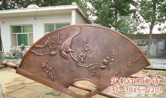 宁夏喜鹊登梅扇子景观铜浮雕