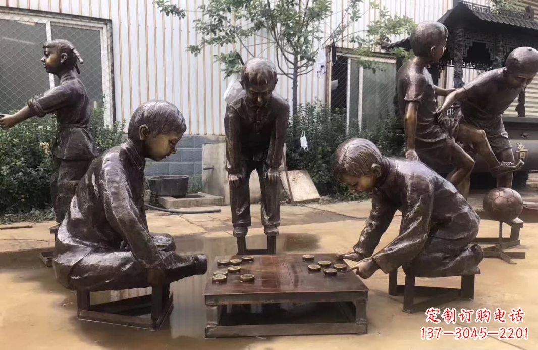 宁夏下象棋儿童铜雕