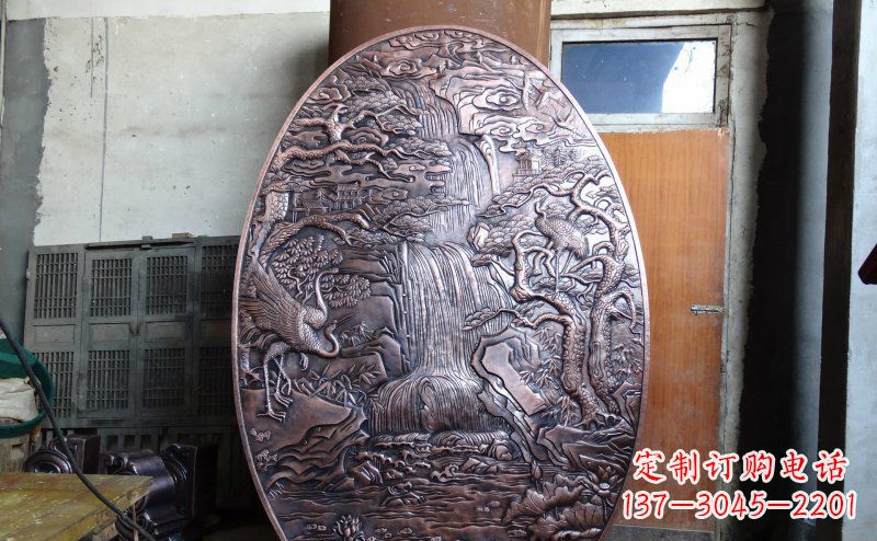 宁夏仙鹤松林瀑布古代园林景观铜浮雕