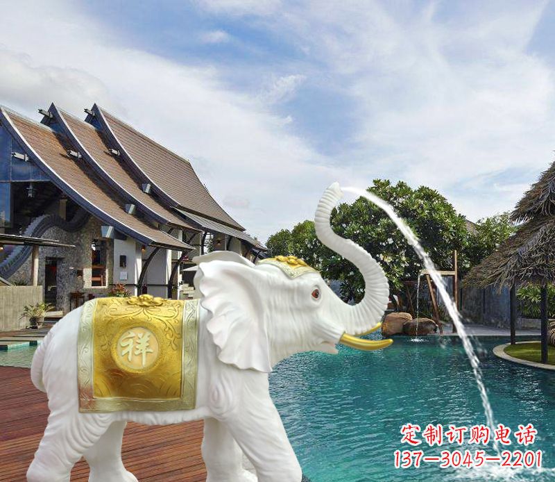 宁夏祥瑞汉白玉喷泉喷水大象