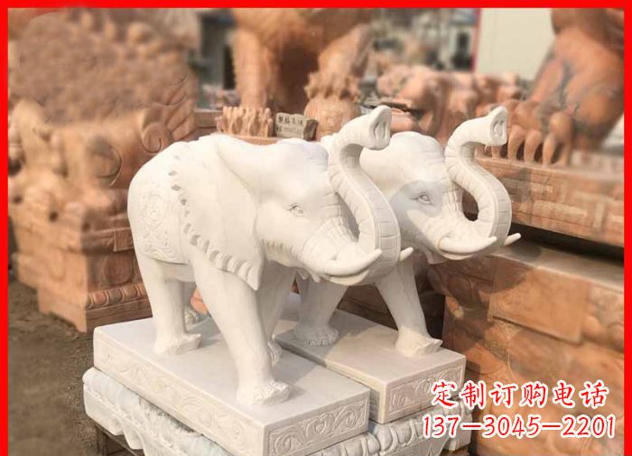 宁夏象鼻朝天的大象汉白玉招财石雕