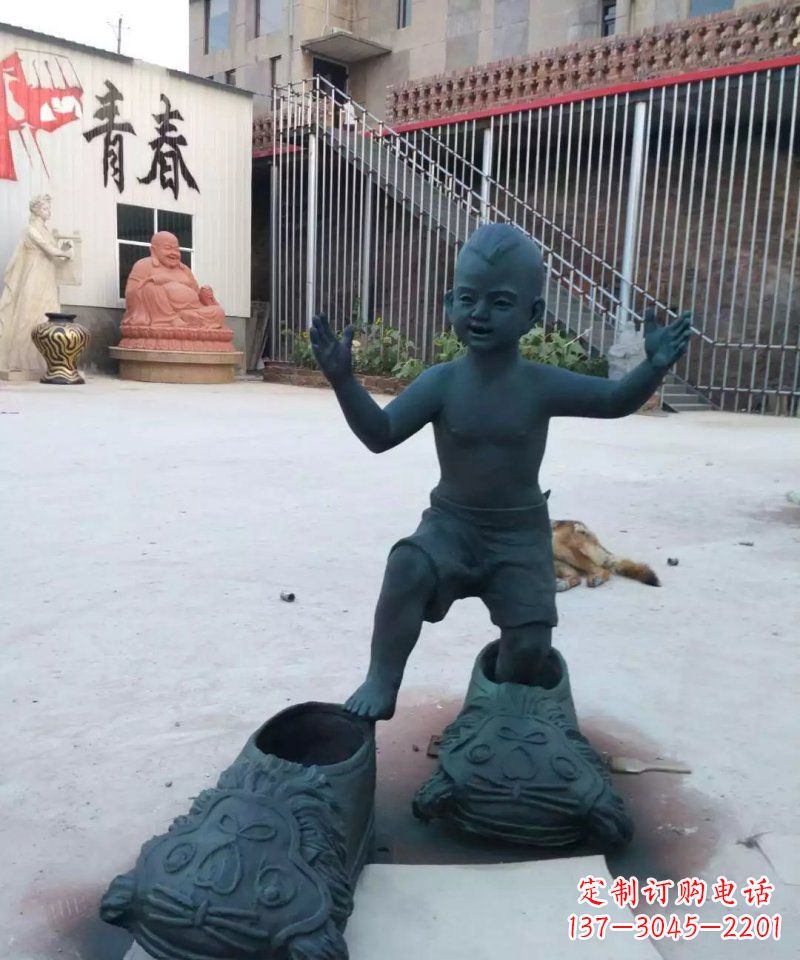宁夏小孩穿大鞋青铜人物雕塑