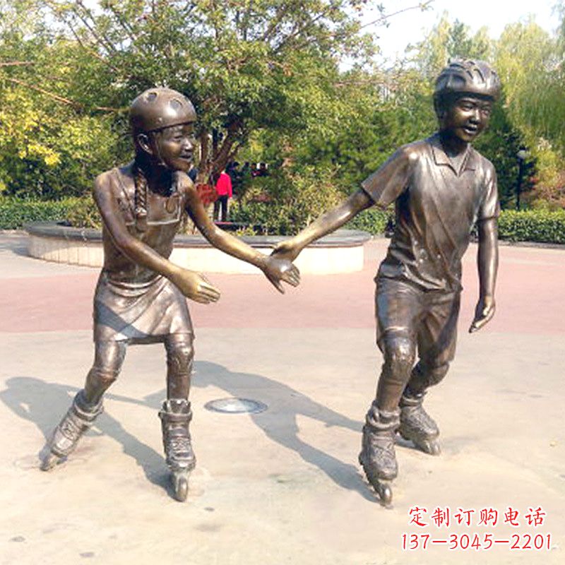 宁夏小孩滑旱冰广场运动人物铜雕