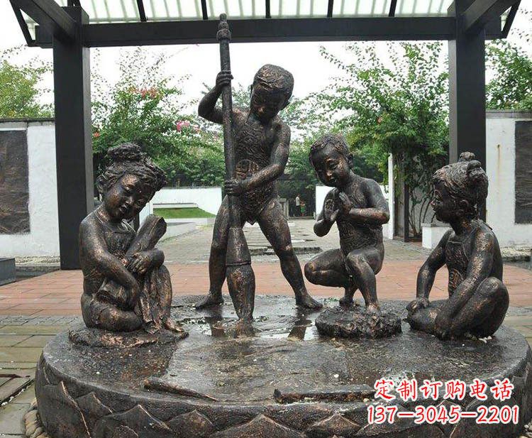 宁夏小孩写大字铜雕小品