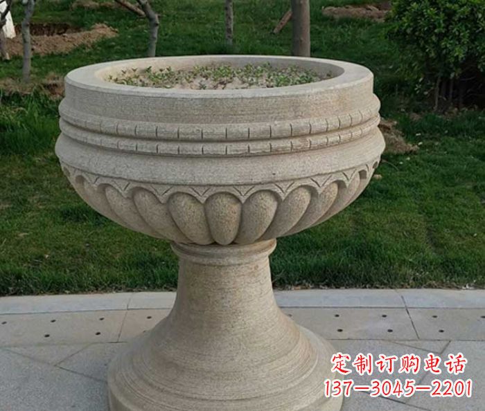 宁夏小区大理石花盆摆件石雕