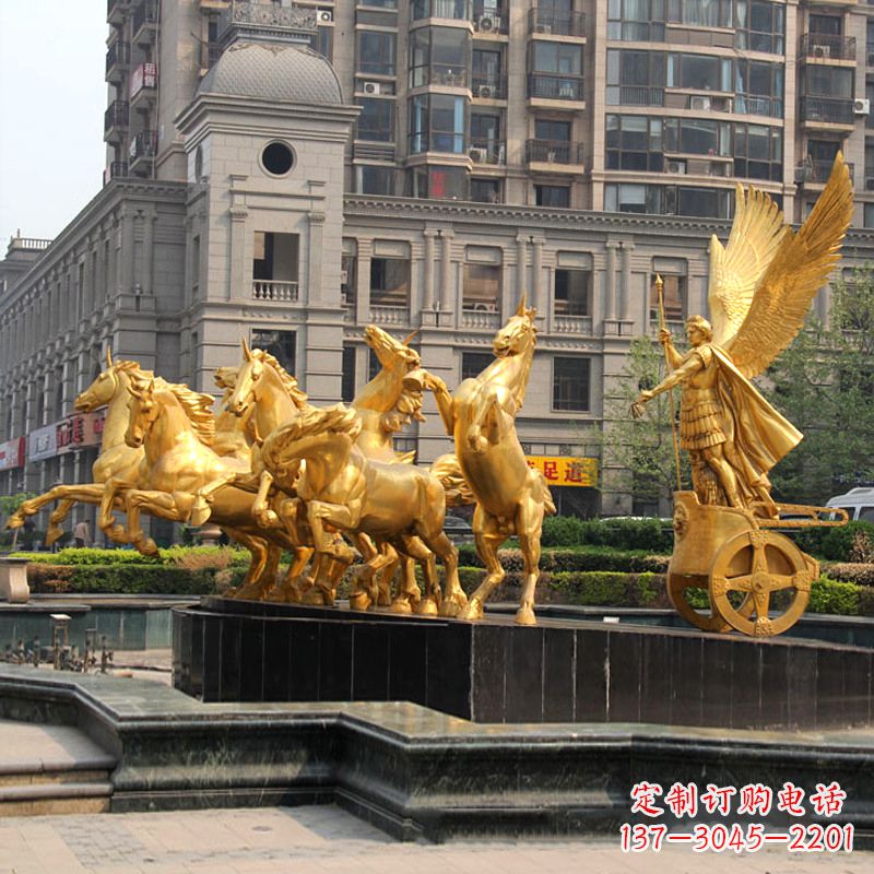 宁夏小区大门阿波罗战车鎏金景观铜雕