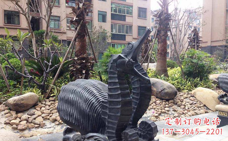 宁夏小区海马动物玻璃钢仿铜雕塑