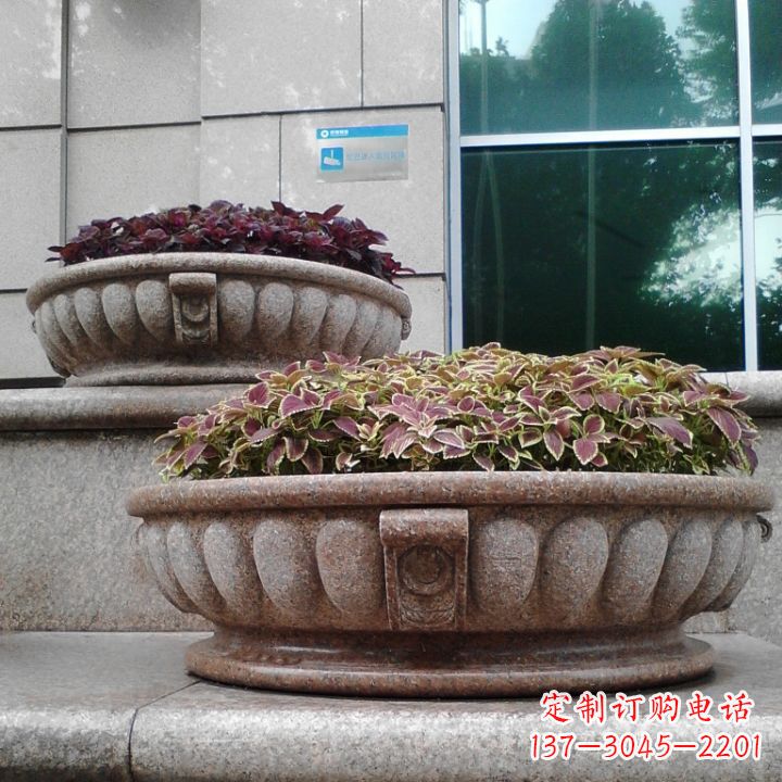宁夏小区花岗岩石雕花盆