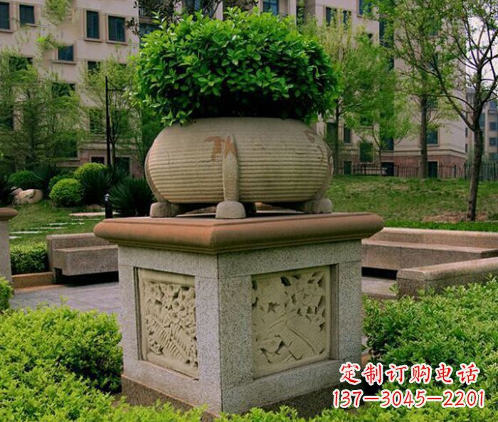 宁夏小区景观大理石花盆石雕 (3)