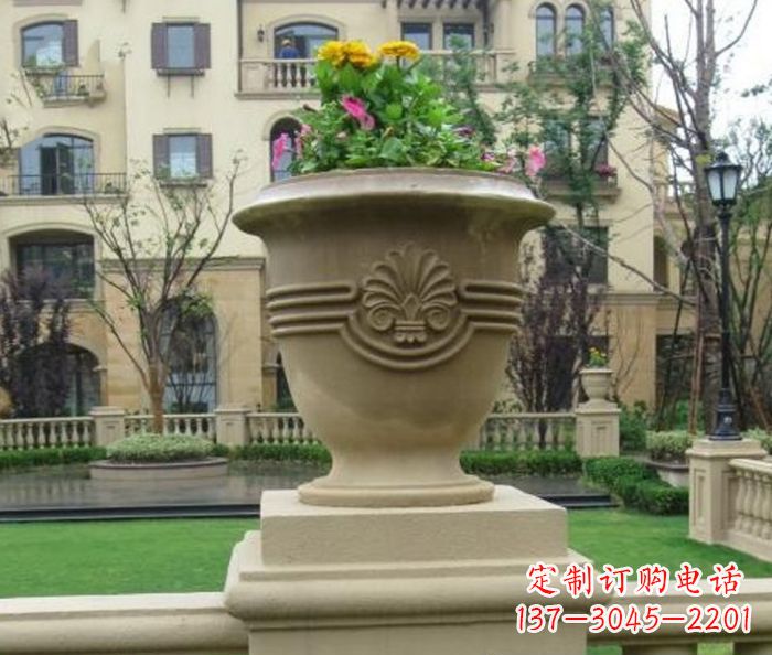 宁夏小区景观大理石花盆石雕 (5)