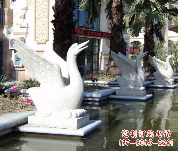 宁夏小区景观大理石天鹅喷泉石雕