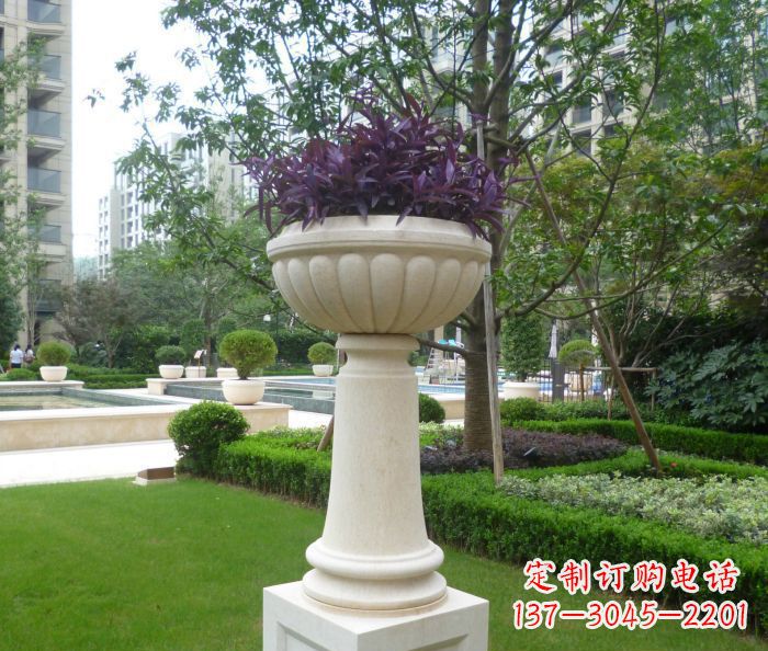 宁夏小区景观汉白玉花盆石雕 (2)