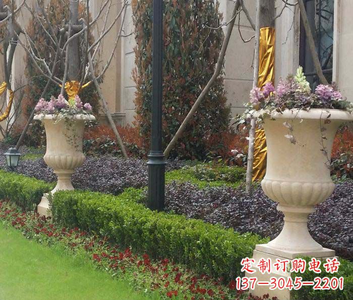 宁夏小区景观汉白玉花盆石雕