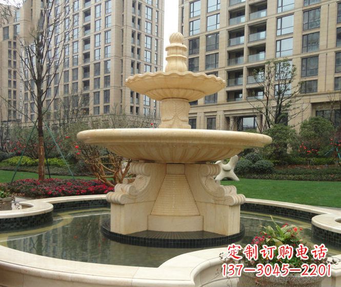 宁夏小区景观晚霞红多层喷泉石雕 (3)
