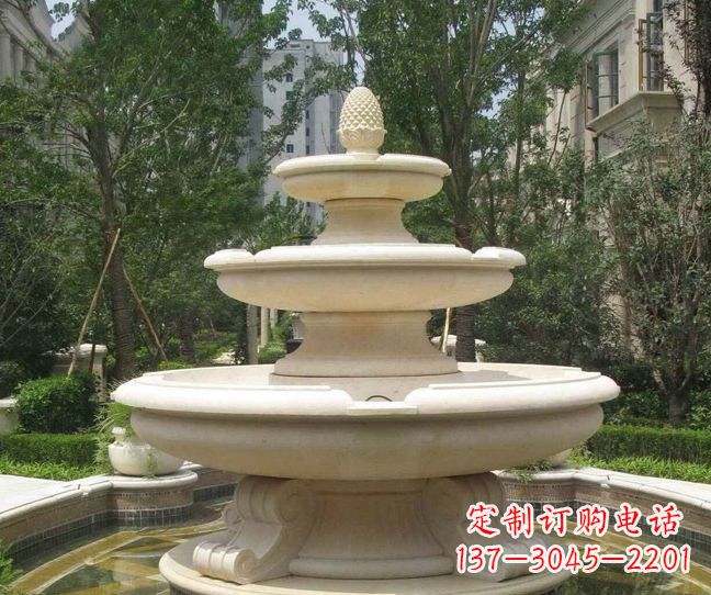 宁夏小区景观晚霞红多层喷泉石雕