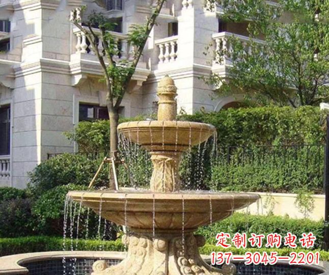 宁夏小区景观晚霞红多层喷泉石雕 (4)