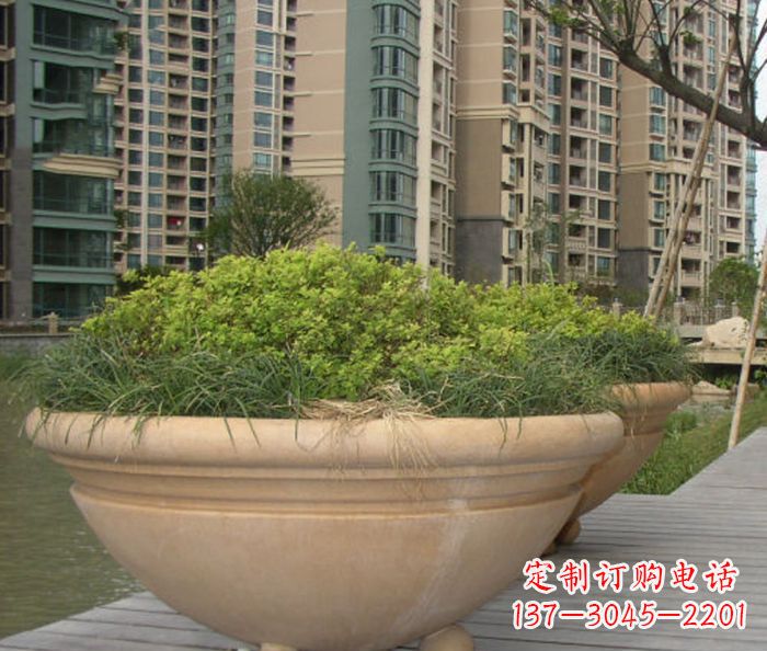 宁夏小区景观晚霞红花盆石雕