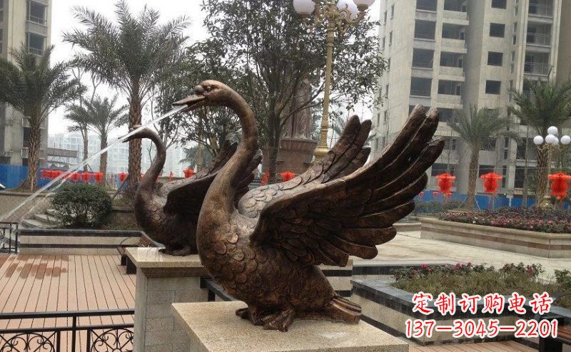宁夏小区喷水天鹅动物铜雕