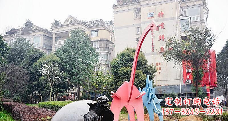 宁夏小区破壳而出的小恐龙景观铜雕