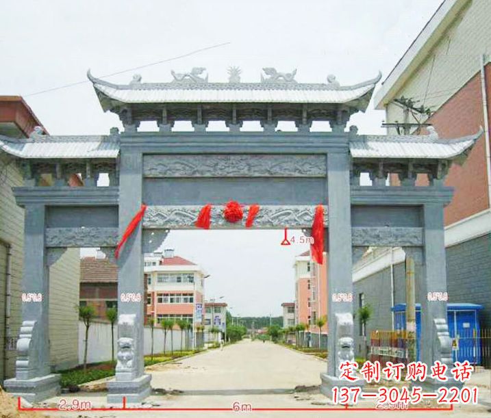 宁夏小区三门牌坊石雕